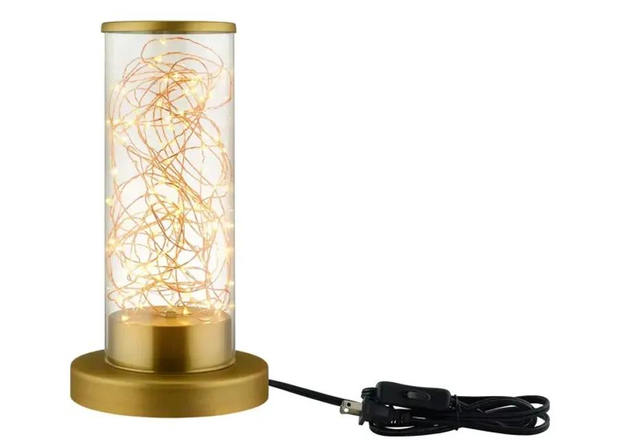 Adore Cylindrical-Shaped Clear Glass And Brass Table Lamp