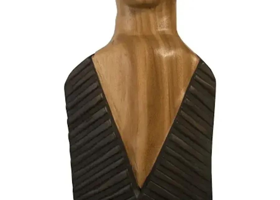 vested male sculpture, small, chamcha, natural, black, copper