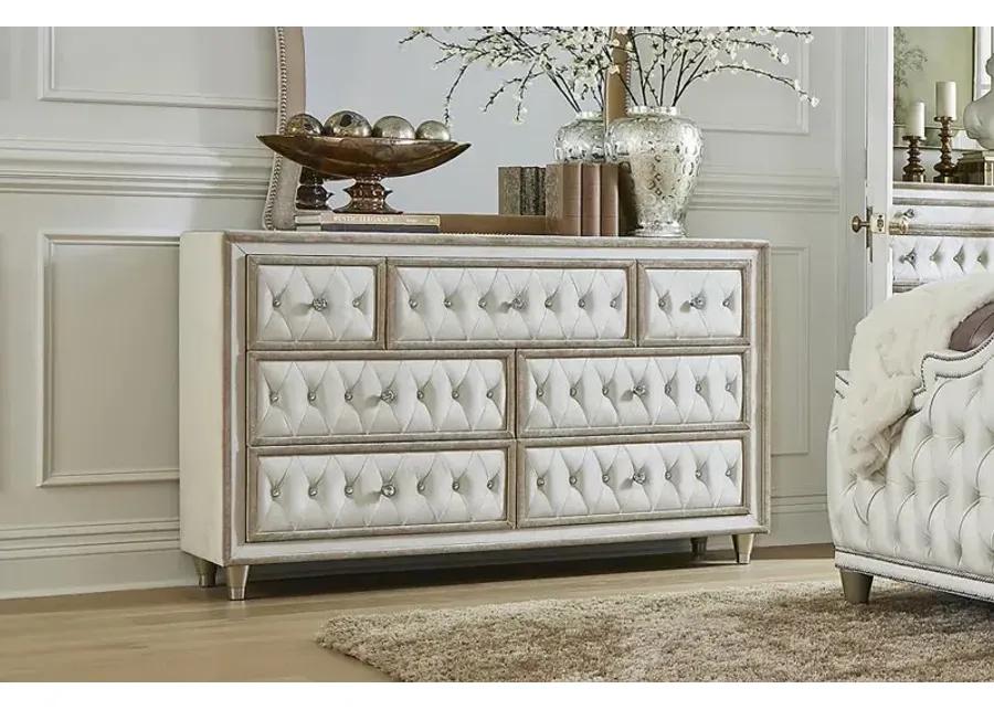 Antonella 7-drawer Upholstered Dresser Ivory and Camel