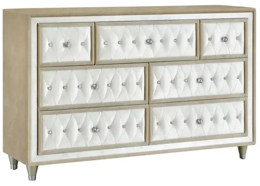 Antonella 7-drawer Upholstered Dresser Ivory and Camel