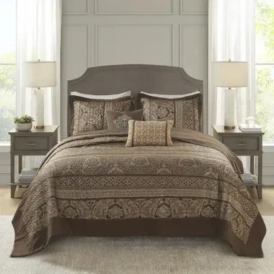 Madison Park Bellagio Brown/Gold 5 Piece Reversible Jacquard Bedspread Set