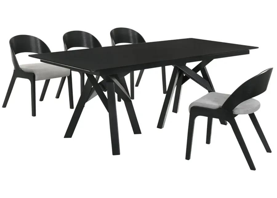 Cortina and Polly 5 Piece Black Rectangular Dining Set