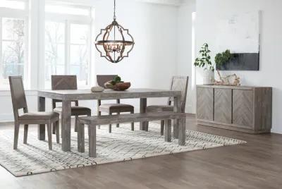 Herringbone Solid Wood Dining Bench in Rustic Latte