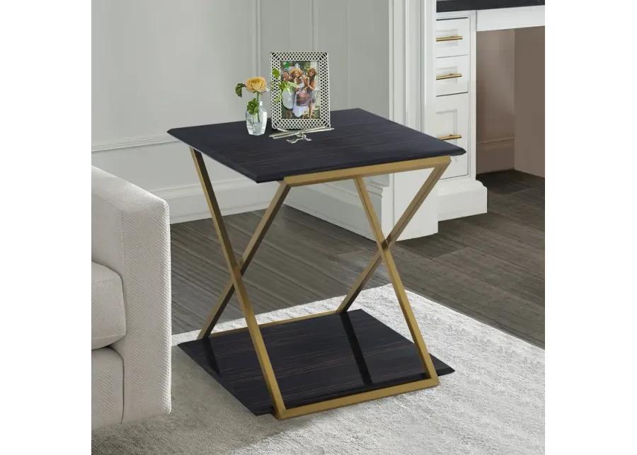 Westlake Dark Brown Veneer End Table with Brushed Gold Legs