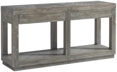 Herringbone Solid Wood Two Drawer Console in Rustic Latte