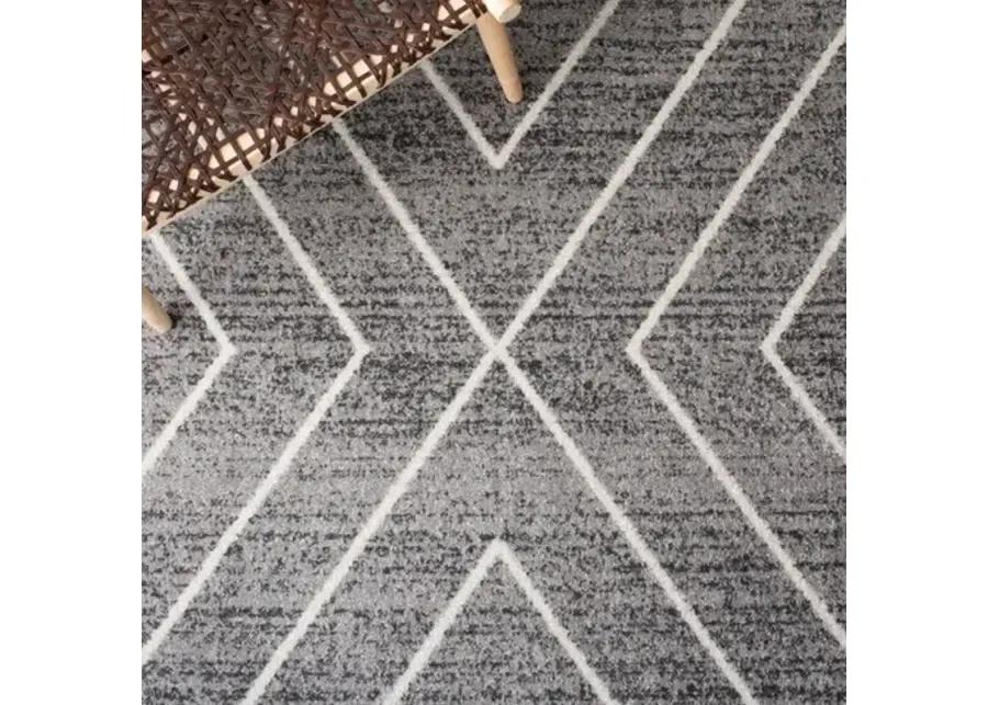 ADIRONDACK Contemporary Dark Grey / Ivory 6' X 6' Square Powerloomed Rug