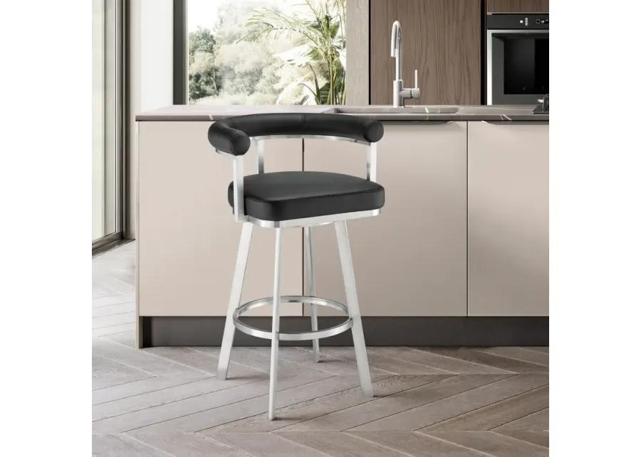 Nolagam Swivel Bar Stool in Brushed Stainless Steel with Black Faux Leather