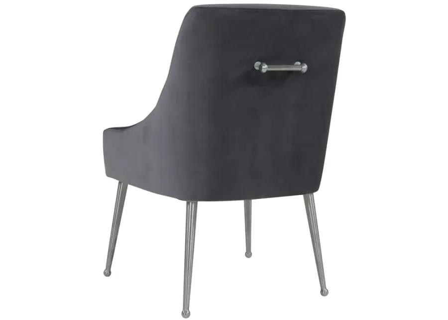 beatrix grey velvet side chair with silver leg