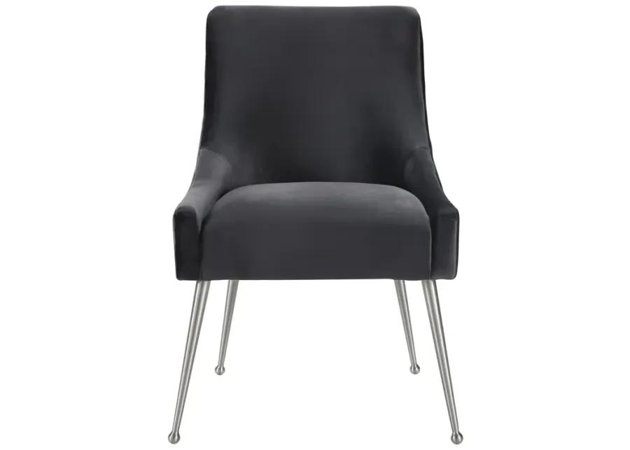 beatrix grey velvet side chair with silver leg