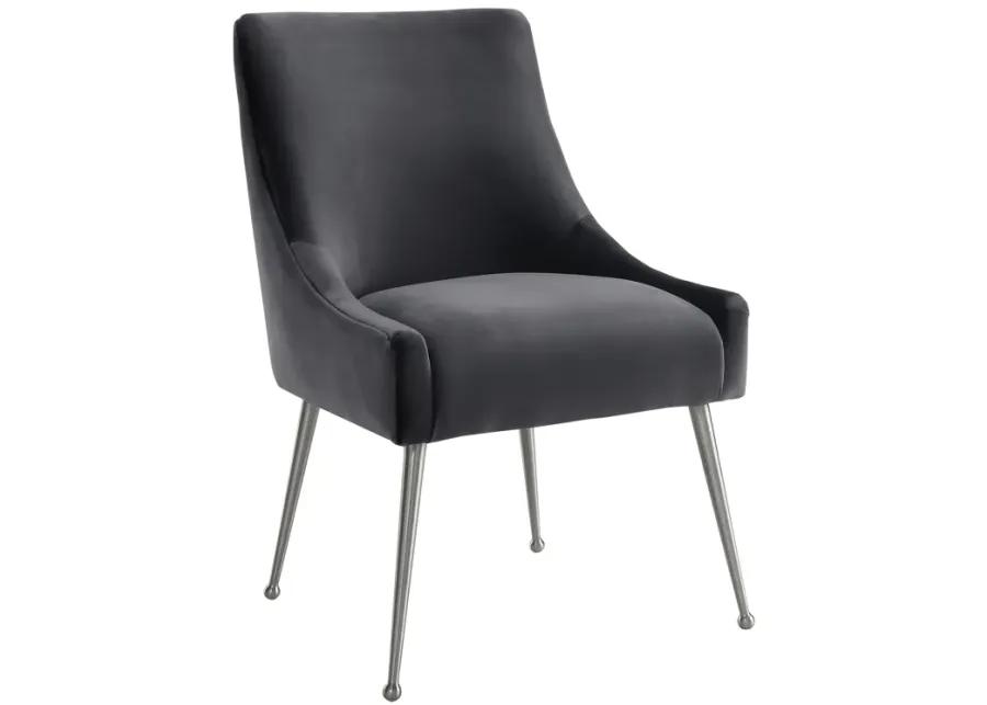 beatrix grey velvet side chair with silver leg