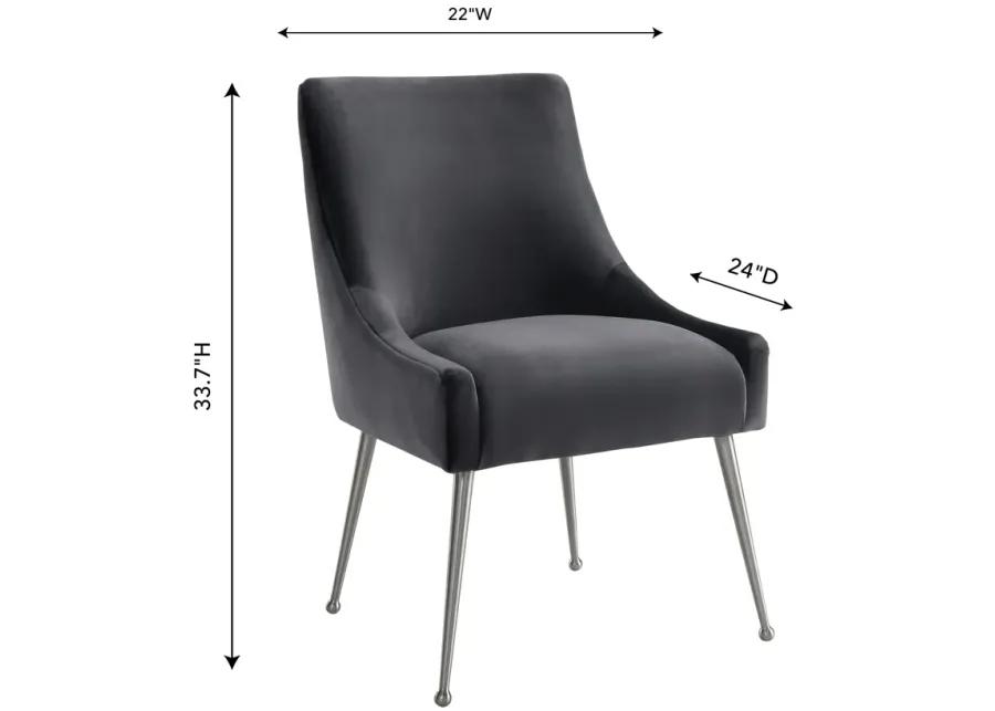 beatrix grey velvet side chair with silver leg