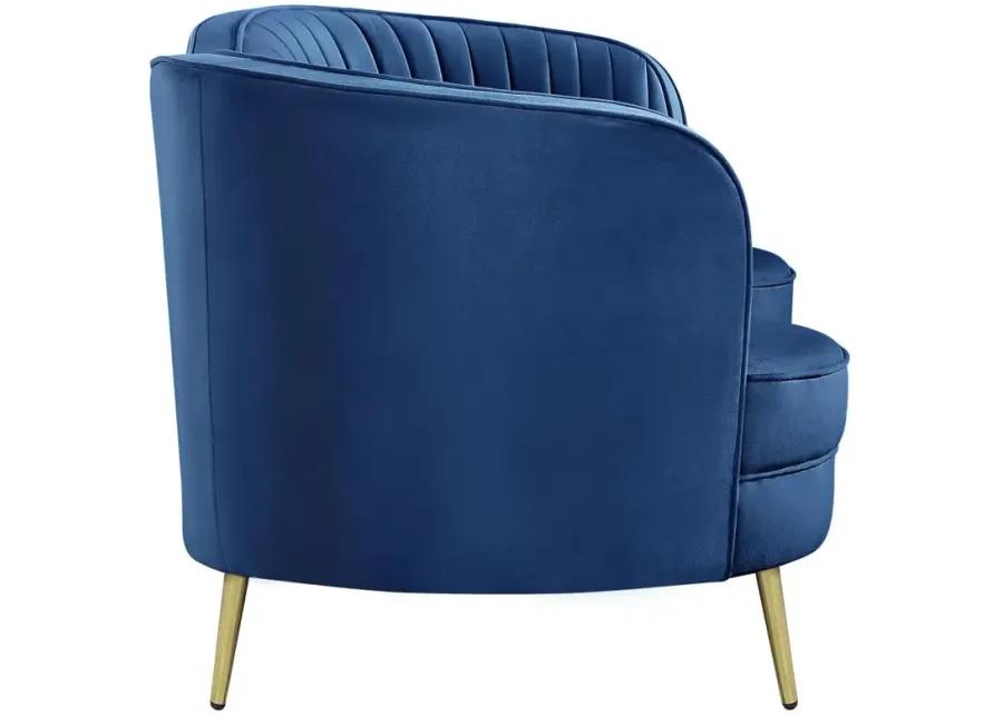 Sophia Upholstered Camel Back Loveseat Blue