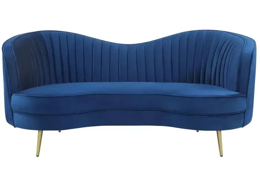 Sophia Upholstered Camel Back Loveseat Blue