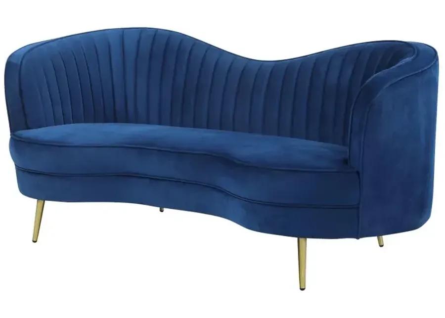 Sophia Upholstered Camel Back Loveseat Blue