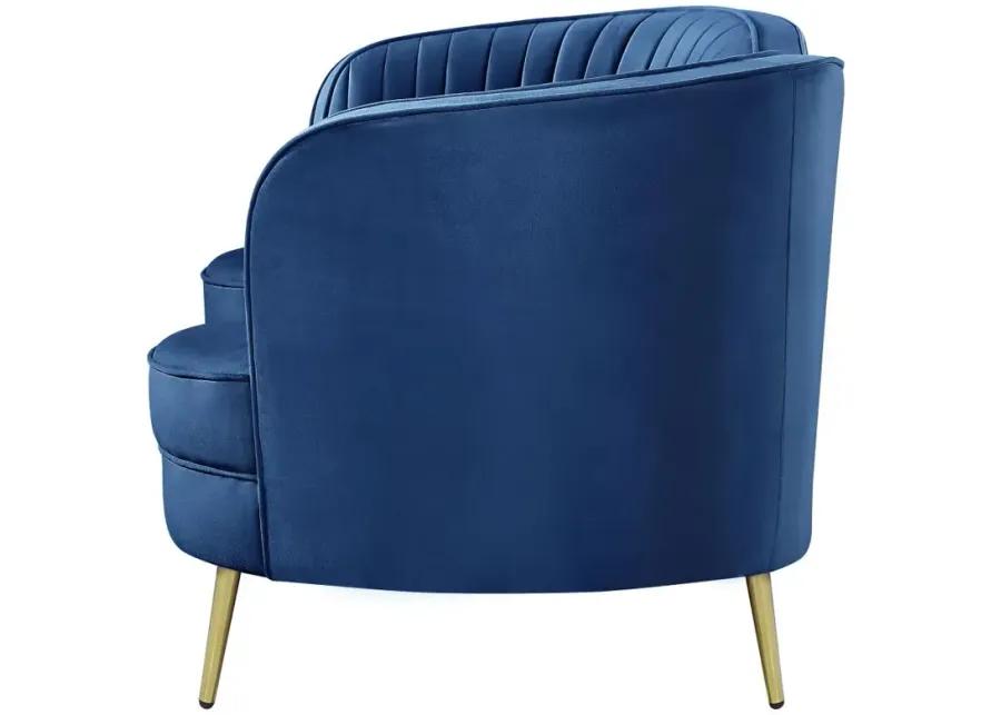 Sophia Upholstered Camel Back Loveseat Blue