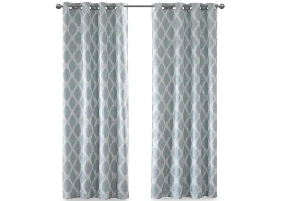 SunSmart Blakesly Aqua Printed Ikat Blackout Curtain Panel