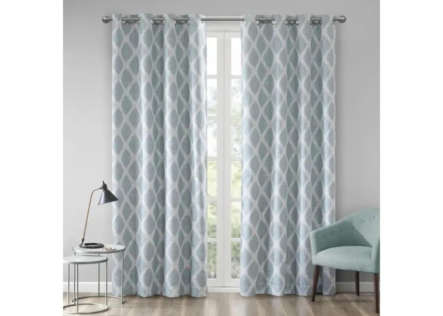 SunSmart Blakesly Aqua Printed Ikat Blackout Curtain Panel