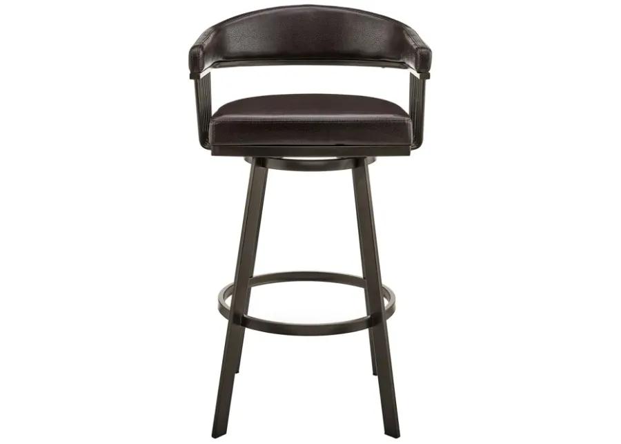 Bronson 25" Counter Height Swivel Bar Stool in Java Brown Finish and Chocolate Faux Leather