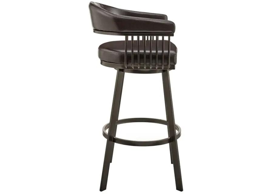 Bronson 25" Counter Height Swivel Bar Stool in Java Brown Finish and Chocolate Faux Leather