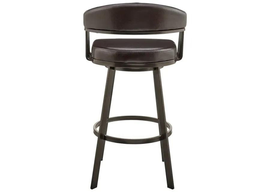 Bronson 25" Counter Height Swivel Bar Stool in Java Brown Finish and Chocolate Faux Leather