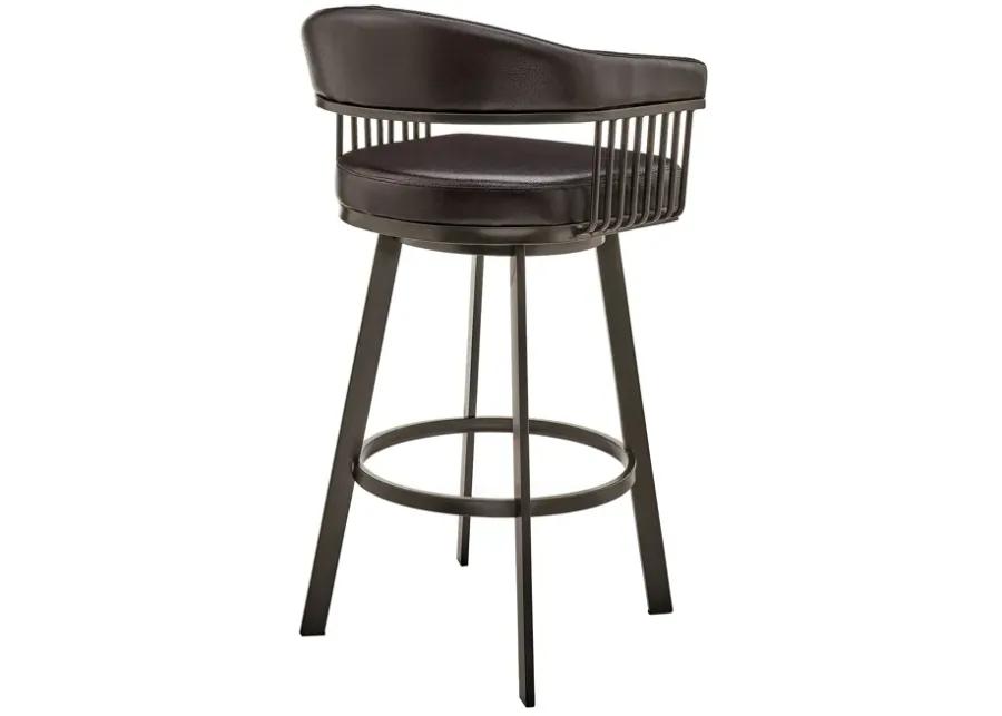 Bronson 25" Counter Height Swivel Bar Stool in Java Brown Finish and Chocolate Faux Leather