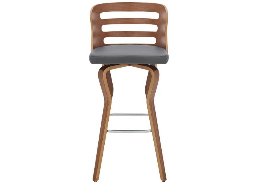 Verne 30" Swivel Gray Faux Leather and Walnut Wood Bar Stool