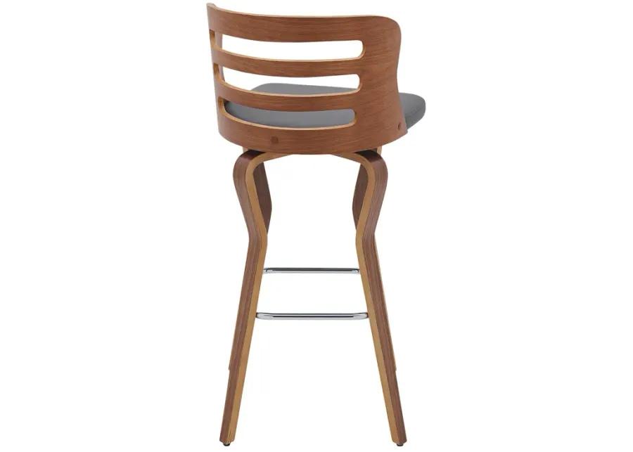 Verne 30" Swivel Gray Faux Leather and Walnut Wood Bar Stool