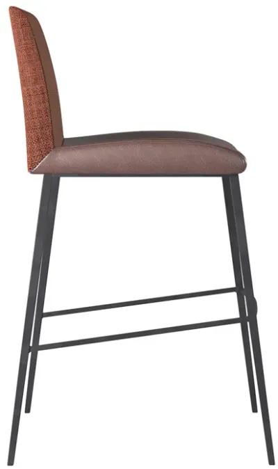 Rasmus-C Counter Stool with Dark Brown Leatherette and Orange Fabric with Matte Black Legs - Set of 2