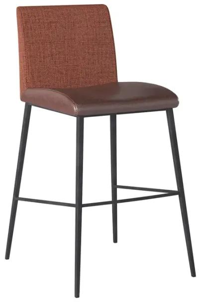 Rasmus-C Counter Stool with Dark Brown Leatherette and Orange Fabric with Matte Black Legs - Set of 2