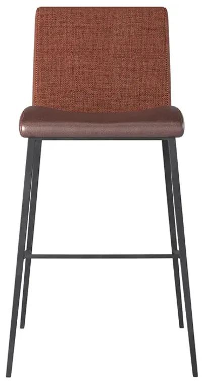 Rasmus-C Counter Stool with Dark Brown Leatherette and Orange Fabric with Matte Black Legs - Set of 2