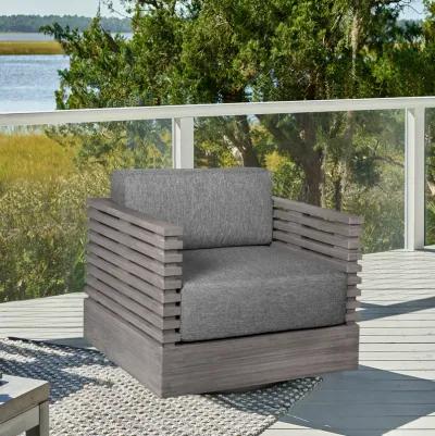 Vivid Swivel Outdoor Patio Chair in Gray Eucalyptus Wood with Gray Olefin Cushions