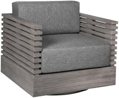 Vivid Swivel Outdoor Patio Chair in Gray Eucalyptus Wood with Gray Olefin Cushions