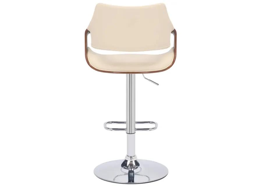 Aspen Adjustable Swivel Cream Faux Leather and Walnut Wood Bar Stool with Chrome Base