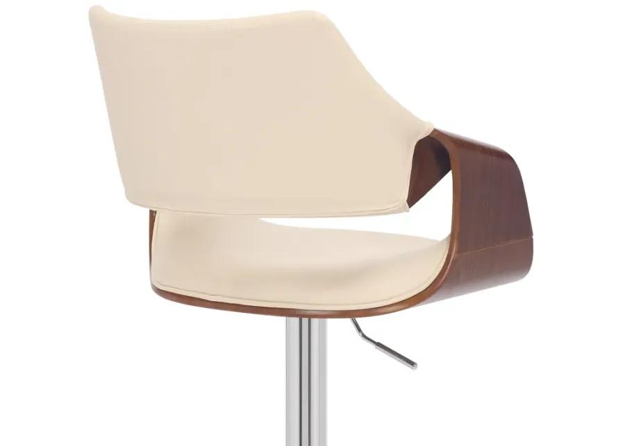 Aspen Adjustable Swivel Cream Faux Leather and Walnut Wood Bar Stool with Chrome Base