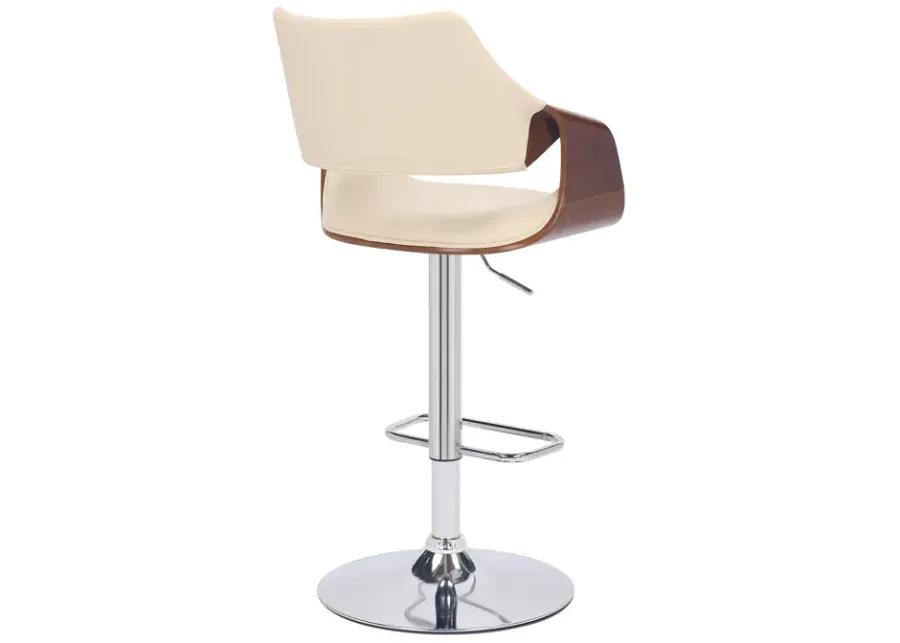 Aspen Adjustable Swivel Cream Faux Leather and Walnut Wood Bar Stool with Chrome Base