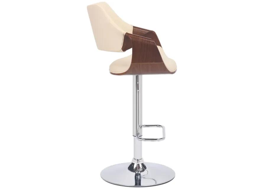 Aspen Adjustable Swivel Cream Faux Leather and Walnut Wood Bar Stool with Chrome Base