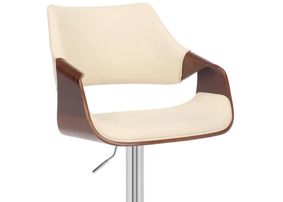 Aspen Adjustable Swivel Cream Faux Leather and Walnut Wood Bar Stool with Chrome Base