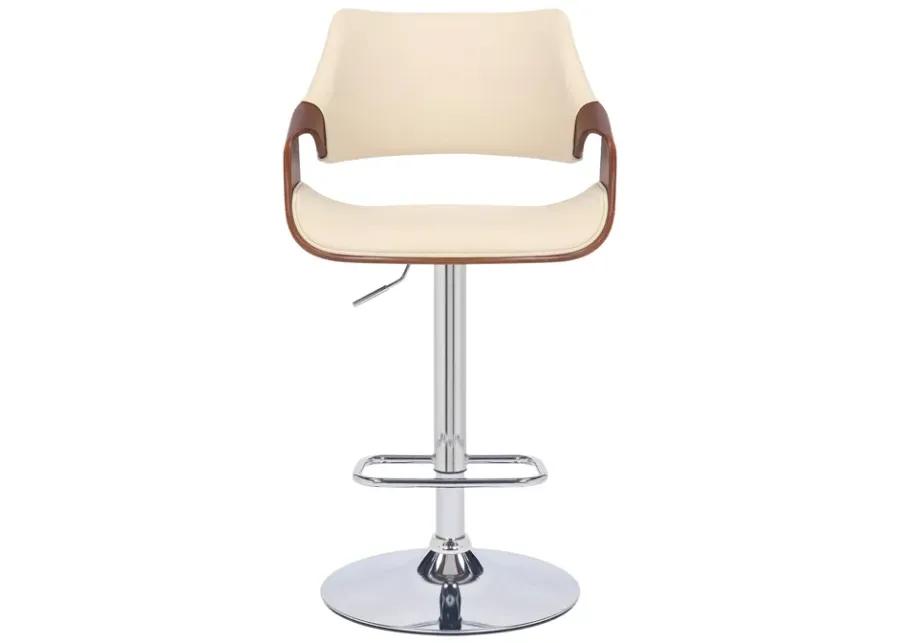 Aspen Adjustable Swivel Cream Faux Leather and Walnut Wood Bar Stool with Chrome Base