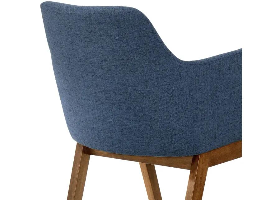 Renzo Blue Fabric and Walnut Wood Dining Side Chairs - Set of 2