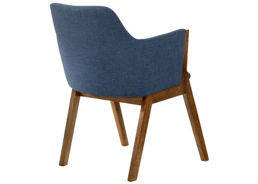 Renzo Blue Fabric and Walnut Wood Dining Side Chairs - Set of 2