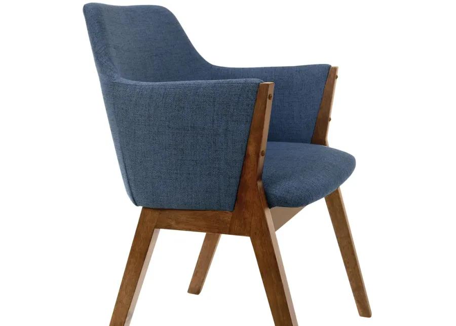 Renzo Blue Fabric and Walnut Wood Dining Side Chairs - Set of 2