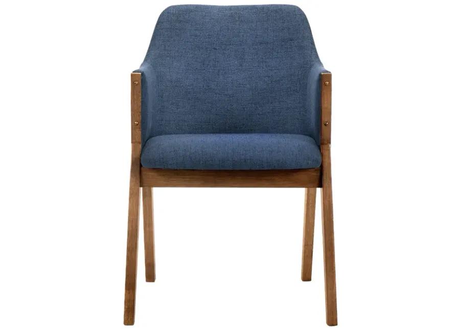 Renzo Blue Fabric and Walnut Wood Dining Side Chairs - Set of 2