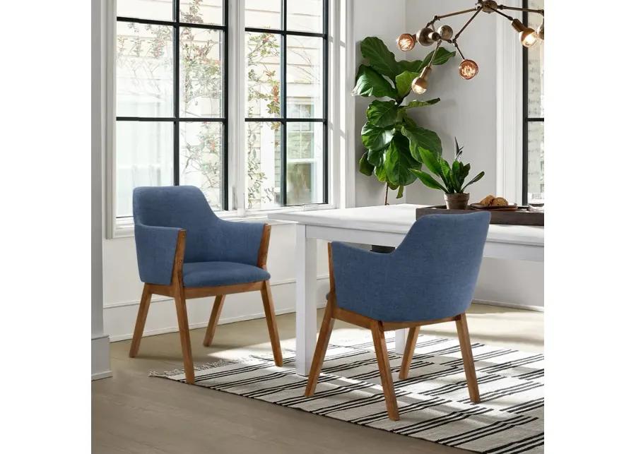 Renzo Blue Fabric and Walnut Wood Dining Side Chairs - Set of 2