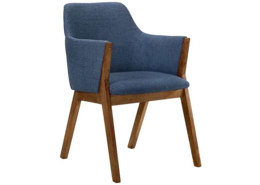 Renzo Blue Fabric and Walnut Wood Dining Side Chairs - Set of 2