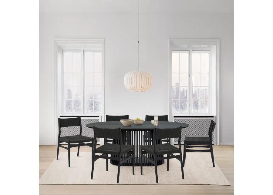 Pasadena Erie 7 Piece Oval Dining Set in Black Oak Finish with Black Paper Cord Chairs