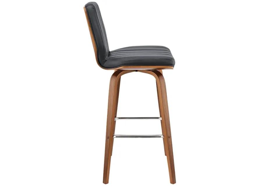 Renee 30" Swivel Grey Faux Leather and Walnut Wood Bar Stool