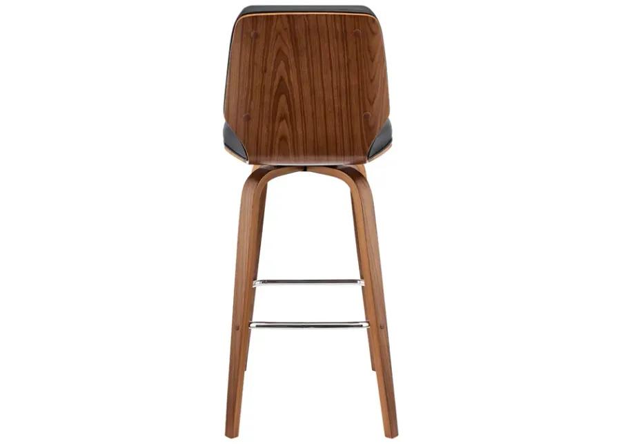 Renee 30" Swivel Grey Faux Leather and Walnut Wood Bar Stool