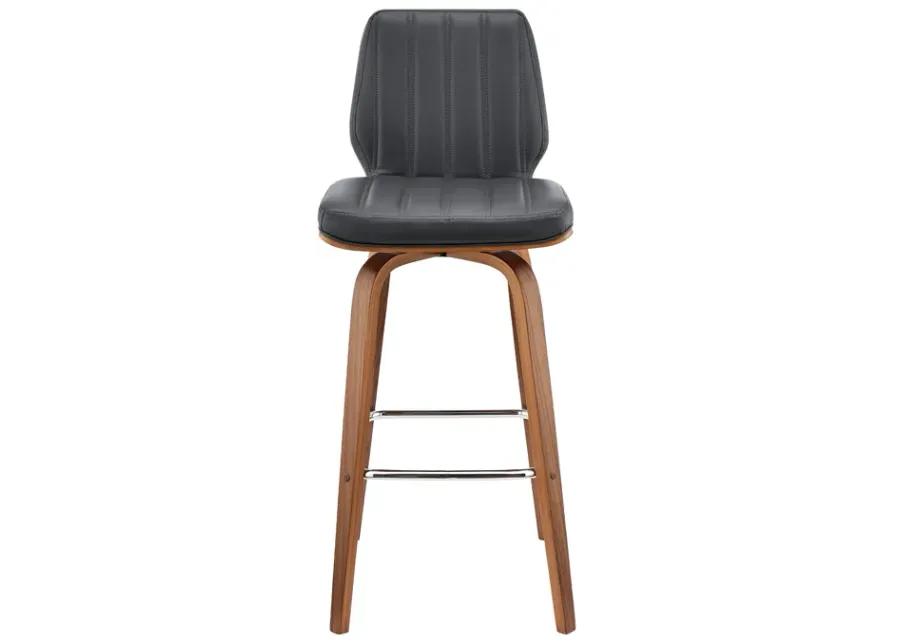 Renee 30" Swivel Grey Faux Leather and Walnut Wood Bar Stool