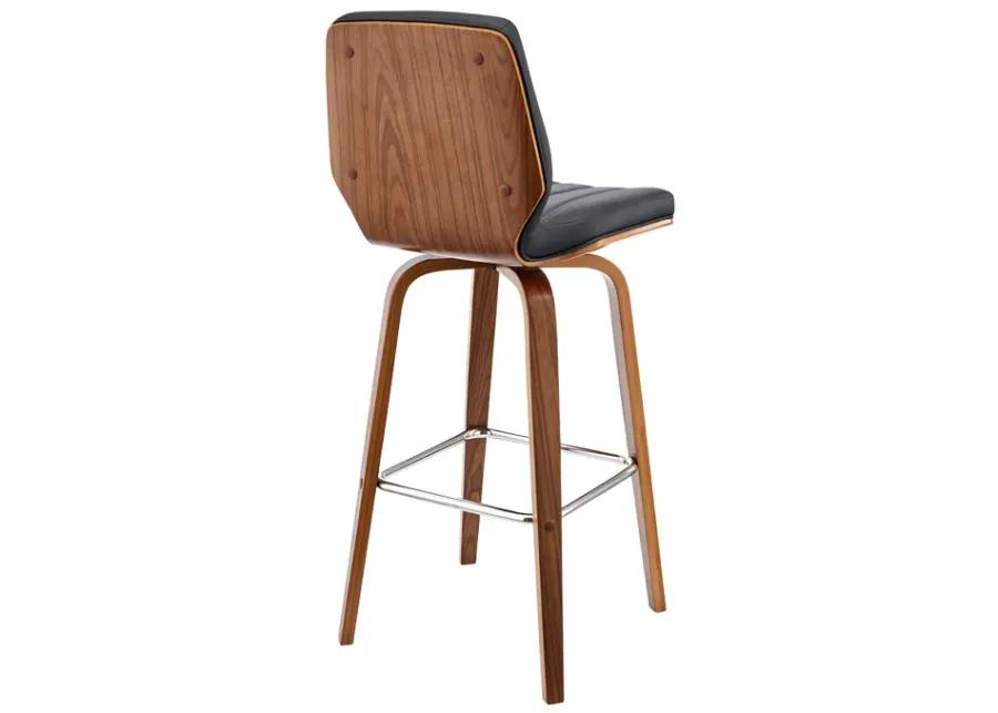 Renee 30" Swivel Grey Faux Leather and Walnut Wood Bar Stool