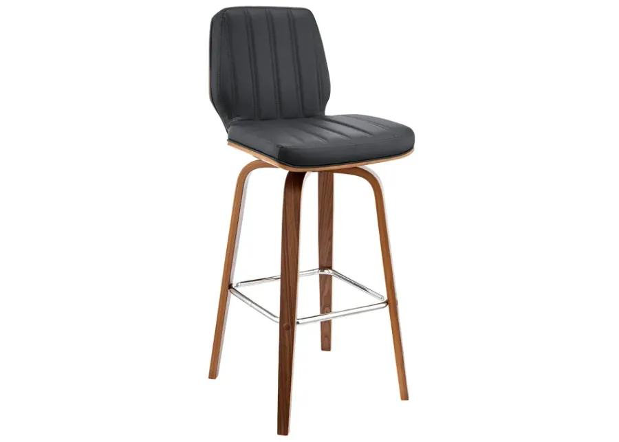 Renee 30" Swivel Grey Faux Leather and Walnut Wood Bar Stool